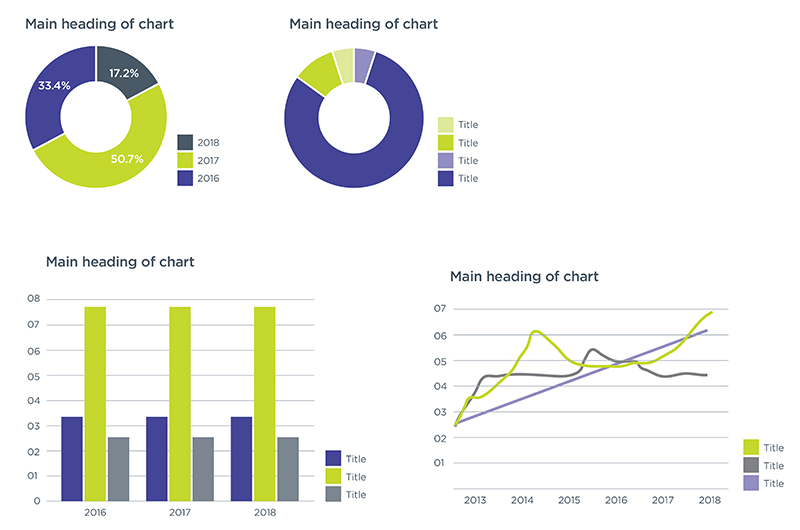 An example of charts using primary colours and their tints