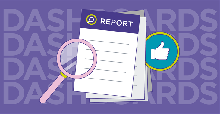 Picture of a report with the word dashboards in the background